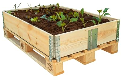 Marco elevado de madera para parterres, apilable natural, 120 x 80 cm, cama de flores elevada, sistema de embutir, extensible, lecho de flores, cama de cultivo, marco de paleta, marco apilable