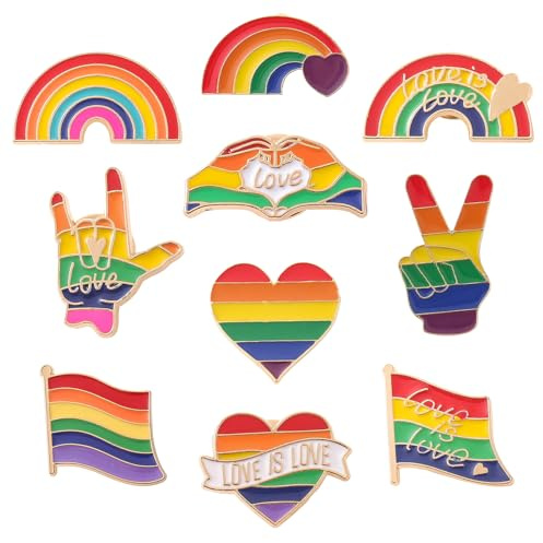 HANIUTTY Paquete De 10 Broches LGBT Rainbow Gay Pride, Rainbow LGBT Gay Lesbian Pins, Rainbow Broches Pride LGBT Solapa Pin, para Suéteres, Bufandas, Pañuelos, Vestidos, Trajes, Bolsas