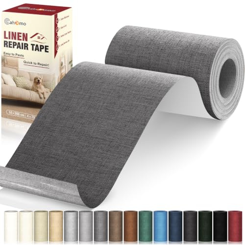 Cahomo Flicken Selbstklebend Stoff, Leinenstoff Patches Selbstklebend, 10x200 cm Leinen Reparatur Patches für Sofa, Autositze, Bootssitze, Bürostuhl, Vorhang - Dunkelgrau