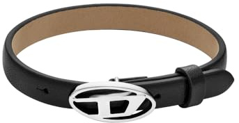 Diesel Pulsera de piel para hombre con cierre de, talla única, Cuero, No es una piedra preciosa, Negro Grasa