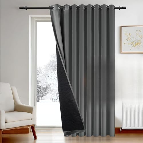 Deconovo Eyelet Thermal Curtain, Blackout Curtain for Door with Thick Microfiber Quilted Lining, 2 Layers Noise Reducing Curtain for Boys Bedroom, 100 x 84 Inch, Dark Grey, 1 Panel
