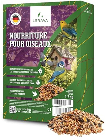 LERAVA® Mangime per Uccelli Selvatici [per Tutti i Tipi di Uccelli] - 1,7kg - Cibo Nutriente - Perfetto per Inverno - Semi per Casette e Aree Protette - mangime uccelli selvatici Energia e Forza