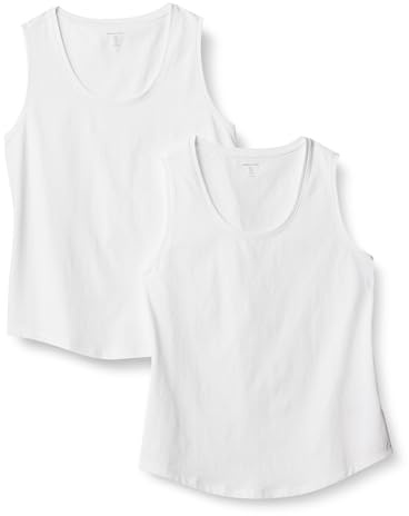 Amazon Essentials Haut Sans Manches 100% Coton Coupe Classique Femme, Lot de 2, Blanc, L