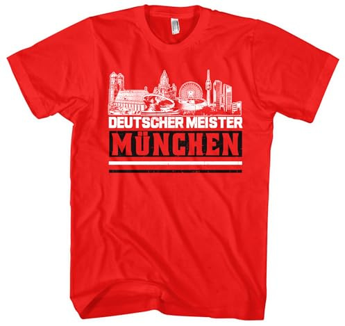 München Meister Herren T-Shirt | Shirt Sport Fussball Ultra Skyline Fanartikel Trikot | M1 Rot (L)