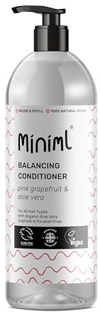 Miniml Natural Hair Conditioner Eco Friendly - 1L Bottle Pink Grapefruit and Aloe Vera Men and Womens Sensitive Scalp and Skin Cruelty Free Vegan Formula - For Greasy, Curly, Dry Hair