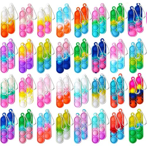 MLPKOI 30 Pcs Mini Pop Push It Fidget Toy Portachiavi, Pop Bubble Fidget It Toy Set, Pop Bubble Sensory Toys, Poppet Bubble Gioco Antistress Rilassante per Adulti e Bambini (Colore Casuale)