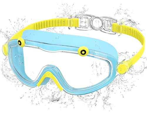 Ambienden Taucherbrille Kinder, Beschlagfreie mit UV-Schutz, Ein-Klick-System & Silikondichtung - HD Schwimmbrille Kinder für 3-10 Jahre Unisex, Blue