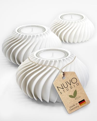 NUVO Studio Teelichthalter 3er-Set „Ventura“ – Modern skandinavisches Design für Teelichter & Deko – Nachhaltig & 3D-gedruckt in Deutschland – Perfekte Geschenkidee (Soft White S+M+L)
