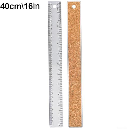 Règle en acier inoxydable avec dos en liège antidérapant pour des mesures précises en pouces et centimètres, construction en métal pour le dessin, le travail du bois et les travaux manuels (40 cm)