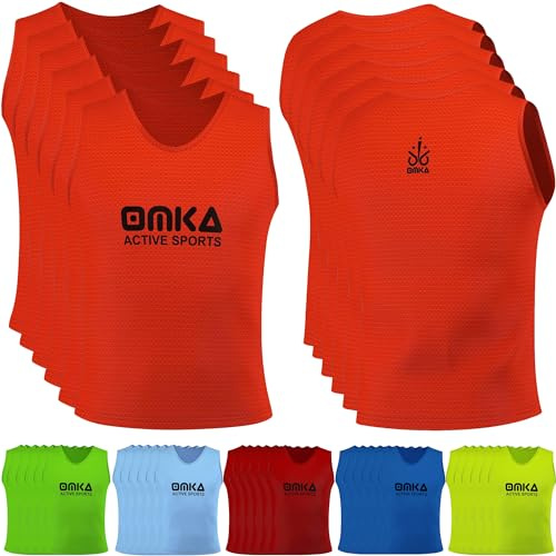 OMKA 6 Stück (6er-Set) Fußball Leibchen Lätzchen Trainingsleibchen Markierungshemd Fußballleibchen für Kinder Jugend und Erwachsene | Orange - S