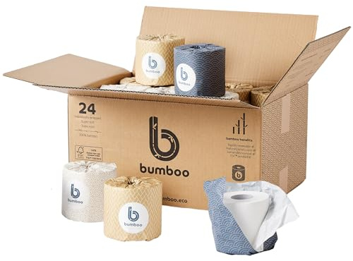 Bumboo Bamboo Toilet Roll 24 Pack | Wrapped Toilet Paper 3 ply, 300 Sheets | Eco Friendly Toilet Paper | Plastic-Free, Soft, Strong, Sustainable & Biodegradable Toilet Tissue