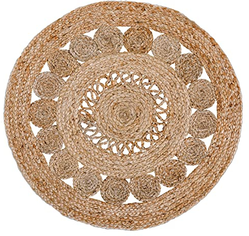 Luxor Living Jute Teppich Balo rund, Boho Ethno, Flechtmuster, Naturteppich für Wohnzimmer Flur Schlafzimmer, Farbe:Natur, Größe: 150 cm rund