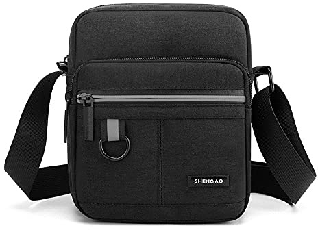 Petit Sac Bandoulière Sacoche Homme Sacs à Bandoulière Canvas Sacoche Sac Porté épaule Shoulder Bag pour Téléphone Portable pour Voyage, Randonnée et Sports D'extérieur (Noir)