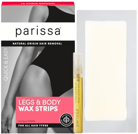 Parissa Legs & Body Biodegradable Wax Strips Kit | Ready-to-Use Large Wax Strips for At-Home Hair Removal, Suitable for All Hair Types | Includes Post-Wax Ultra Soothe Oil | 24 Strips (12 x 2)