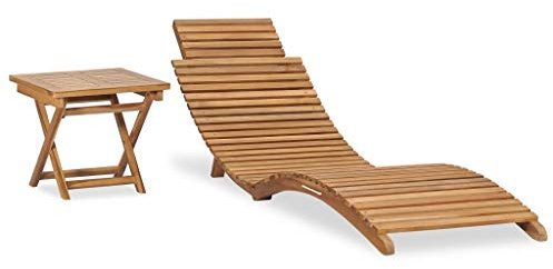 KTHLBRH (Envío rápido) Ideal como tumbona de relax para balcón, jardín, terraza, tumbonas plegables con mesa de madera maciza de teca
