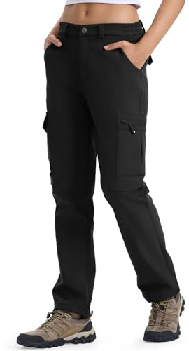 YSENTO Pantalones de senderismo para mujer, softshell, trekking, forro polar de invierno, con forro impermeable, para trabajo, Negro , M