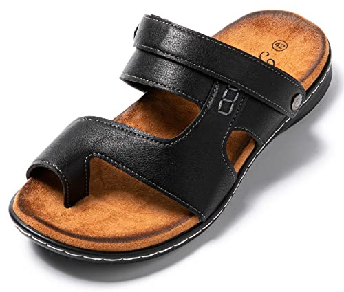 JOMIX Sandales Homme Cuir Tongs Hommes Chaussons d'été Chaussures de Plage Confortables pour Randonnée Piscine Mer Douche