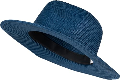 styleBREAKER Damen Panama Sonnenhut aus Papierstroh | Faltbarer Knautschhut mit breiter Krempe | Sommer Fedora Hut für Strand und Festival, Farbe:Dunkelblau