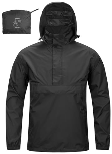 33,000ft Men's Rain Jacket with Hood Lightweight Waterproof Pullover Packable Raincoat Windbreaker Breathable For Outdoor Camping Hiking Riding, Black M