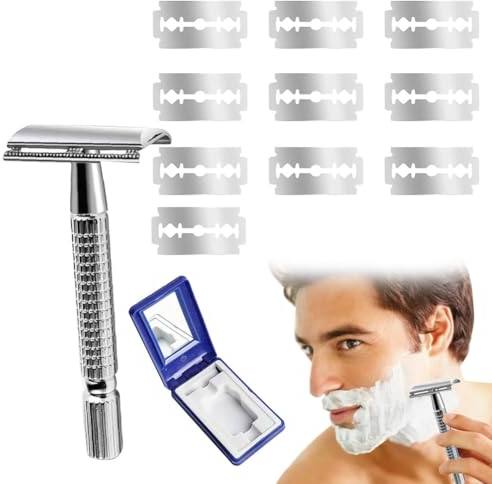 Rasierhobel Herren Damen,Rasierhobel mit 10 Klingen Edelstahl, Sicherheitsrasierer,Safety Razor,Vintage Rasierhobel,Edelstahl Nassrasierer,Naßrasierer Damen Und Herren