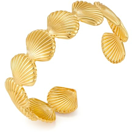 LILIE&WHITE Armreif für Damen, Goldener Muschel-Design Armreif, Offenes und Elegantes Schmuckstück, Leicht und Stilvoll, Schmuck für Alltag und Besondere Anlässe
