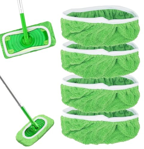 Juego de 4 paños de Microfibra para mopa, 25,4 x 11,5 cm, Reutilizables, húmeda y Seca, para la Limpieza de Suelos Duros, Suelos de Madera