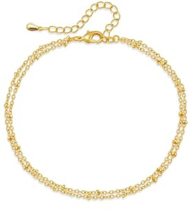 SJUIEO Femmes Or Argent Cheville 18K Double Couche Réglable Léger Étanche Bijoux Mode