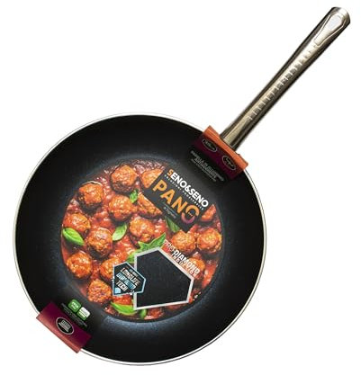 Seno&Seno Padella Antiaderente Pro-Diamond, Alluminio, Diametro 36cm, Altezza 8 cm | Manico in Acciaio Inox | Padella per Induzione |