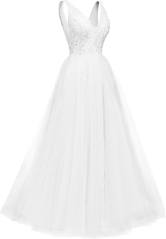 KURFACE Abiti da ballo con paillettes scintillanti per adolescenti una linea con scollo a V lungo abito da ballo corsetto formale abito da festa, bianco, 38