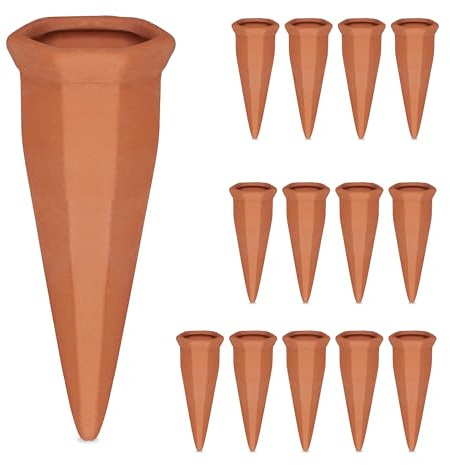 Relaxdays lera bevattning spikar, set med 14, för 1,5 liter PET-flaskor, koner för krukväxter och balkongkrukor, terrakotta, keramik, 13 x 5 x 4,5 cm