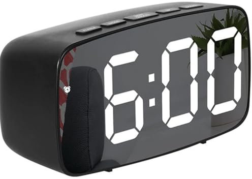 ZZOSRDR LED Digital Mirror Alarm Clock with Temperature & Date Calendar for Bedside, Bedroom, Office, Snooze, Adjustable Brightness, Voice Control Night Mode (Black)