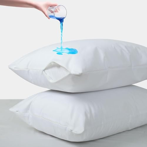 Waterproof Pillow Protectors with Zipper, King Size Pack of 2 Zippered Pillow Covers, Noiseless Pillow Encasement Cases 20 x 38 Inches