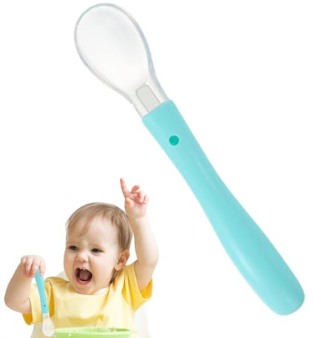 Silikon – babysked, baby matsked, mjukt långt handtag vattenmatsked, självsäker, bärbar LED-avsättning för, picknick, kontor