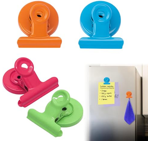 4PCS Fridge Magnets Clips Smooth Edge Scratch Resistant Colorful Magnetic Clips for Fridge Sturdy and Durable and Reusable Strong Sticky Whiteboard Magnets Clips for Kitchen Home Office School