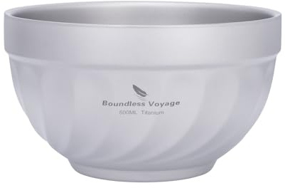 iBasingo 500ML Titanium Double Wall Insulated Bowl Lightweight Camping & Travel Bowl for Soup, Oatmeal, Ice Cream Durable Portable Tableware for Outdoor, Picnics & Home Use Ti1168T
