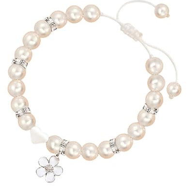 Nzexlyva White Shell Pearl Bracelet, Adjustable Cross Beaded for Bridesmaid Gift, Girls Pearl Bracelet Christening,Gifts of Maid of Honour Girls Will Be Girl, Birthday, Wedding, Christmas