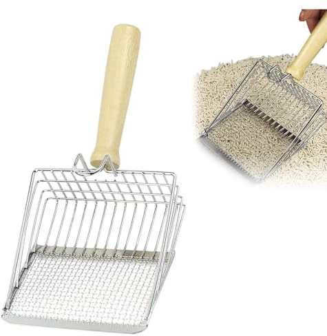 MaoNativey Kattsandskopor i metall, rostfritt kattsands snabbsikt, snabb siktning djup spade med bekvämt trähandtag, katt husdjur enkelt rengöringsverktyg