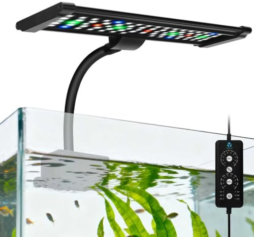 Aquarium Fish Tank LED Light - 18W Clip on Plants Lamp Light for 10 20 30 Gallon Frameless Fish Tank with Timer DIY Mode, 9 Colors Adjustable Brightness, 24/7 Full Spectrum