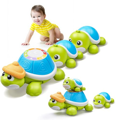 HILKKET Baby Krabbel Spielzeug ab 3 6 9 Monate, 3 PCS Schildkröten Krabbelspielzeug mit Licht und Musik, Frühkindliches Lernspielzeug, Tummy Time Baby Toys, Neugeborenes Spielzeug Geschenk