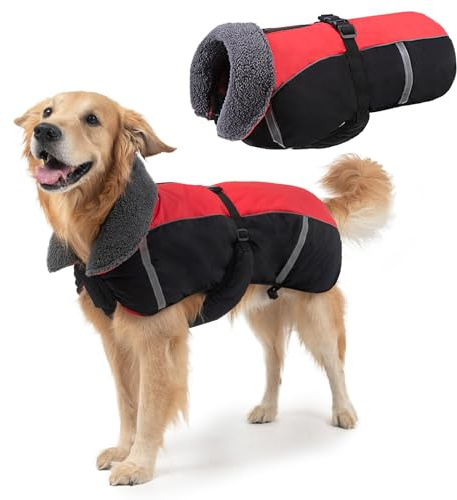 SCENEREAL Warm Dog Coat - Waterproof Dog Jacket Fleece Vest with Adjustable Buckle & Leash Hole, Windproof Reflective Cold Weather Coats for Small Medium Large Dogs