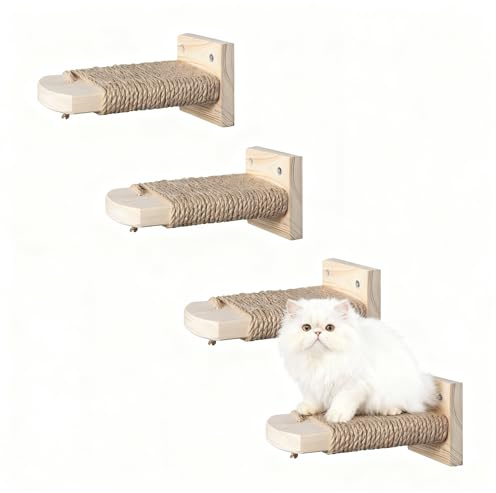 4 en 1 Mur d'escalade pour Chats, Étagère d'escalade Murale pour Chats, Escalier à Marches avec Griffes en Jute pour Chat, Perchoir Plateforme pour Chat Grimper Jouer, Charge Maximale 35kg