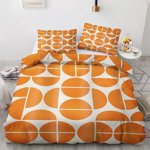 Bettwäsche 135x200 Orange - Retro Groovy Geometrisch Bettbezug 135x200 2 teilig, Wendebettwäsche und Kissenbezug, Weiche Mikrofaser Bettwäsche-Sets mit Reißverschluss, Orange Schlafzimmer Deko