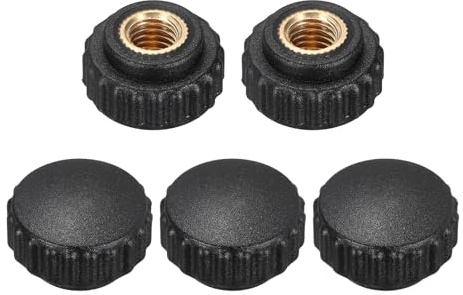 sourcing map 5Pcs Knurled Nuts Knob M8 Female Thread 22mm Head Plastic Non-Through Hole Brass Screw-in Clamping Handles Threaded Matte Handle Hand Tightening Knob Thumb Screws