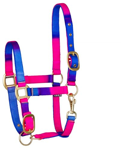 Start - Cabestro para caballos – Cabestro ajustable con mosquetón, resistente y cómodo, cabestro de establo para pony, mazorca completa, sangre caliente (rosa/morado/azul, sangre caliente))