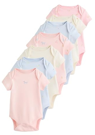 NEXT Bébé fille Body bébé à manches courtes, lot de 7 | Coupe standard, Fermeture boutonnée, 100 % coton