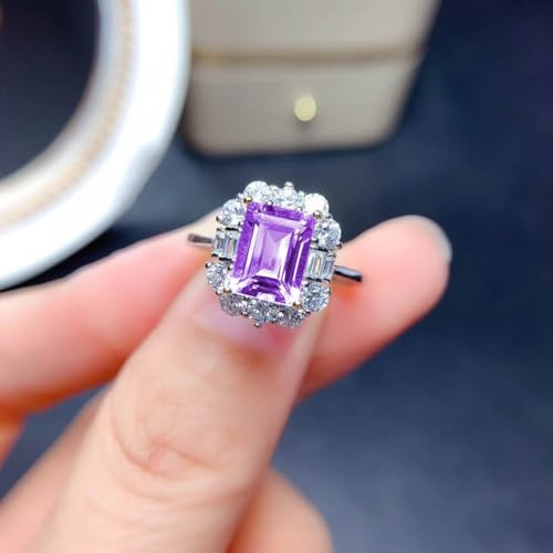 HMJGDHX Ametist Cocktailringar Lila Justerbar OpenRainbow Ring Damförlovningsring Princess Cut Diamantring Färgglad diamantring（lila）