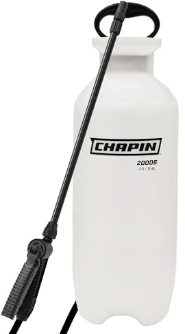 Chapin 20003 tillverkad i USA 3-liters gräsmatta och trädgårdspump tryckspruta, för sprayning av växter, trädgårdsbevattning, gräsmattor, ogräs och skadedjur, genomskinlig vit