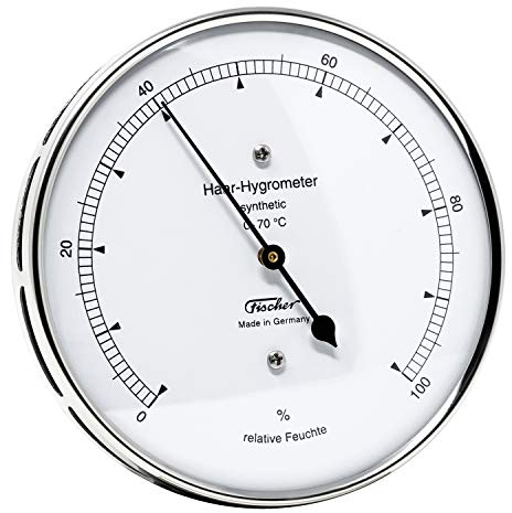 Fischer 122.01 - synthetisches Haar-Hygrometer - 103mm Luftfeuchtigkeitsmesser aus Edelstahl Made in Germany - silber
