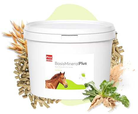 PHA Base Mineral Plus Caballo, Multi Vitaminas, oligoelementos y minerales para Las Necesidades diarias de nutrientes, pellets para Caballos, 5 kg