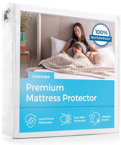 Linenspa Waterproof Mattress Protector, Full Size – Fitted Sheet Style, Breathable, Machine Washable & Dryer Safe, White